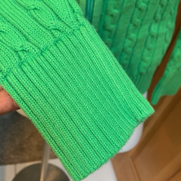 Ralph Lauren cable knit full zip lime green and navy blue sweater Medium - Picture 14 of 17